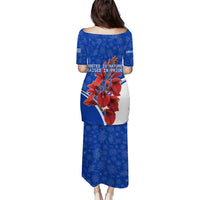 Uruguay Puletasi with Erythrina Flower Illustration Blue White Nature - Wonder Print Shop