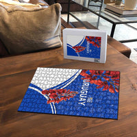 Uruguay Puzzle with Erythrina Flower Illustration Blue White Nature - Wonder Print Shop