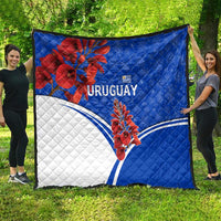 Uruguay Quilt with Erythrina Flower Illustration Blue White Nature - Wonder Print Shop