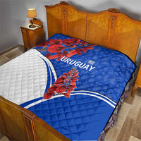 Uruguay Quilt with Erythrina Flower Illustration Blue White Nature - Wonder Print Shop