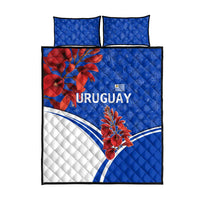 Uruguay Quilt Bed Set with Erythrina Flower Illustration Blue White Nature - Wonder Print Shop