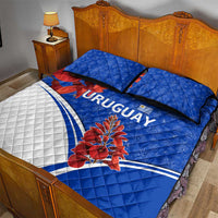 Uruguay Quilt Bed Set with Erythrina Flower Illustration Blue White Nature - Wonder Print Shop