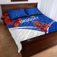 Uruguay Quilt Bed Set with Erythrina Flower Illustration Blue White Nature - Wonder Print Shop