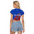 Uruguay Raglan Cropped T Shirt with Erythrina Flower Illustration Blue White Nature - Wonder Print Shop