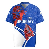Uruguay Rugby Jersey with Erythrina Flower Illustration Blue White Nature - Wonder Print Shop