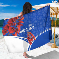 Uruguay Sarong with Erythrina Flower Illustration Blue White Nature - Wonder Print Shop