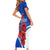 Uruguay Short Sleeve Bodycon Dress with Erythrina Flower Illustration Blue White Nature - Wonder Print Shop