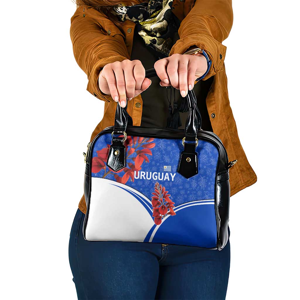 Uruguay Shoulder Handbag with Erythrina Flower Illustration Blue White Nature - Wonder Print Shop