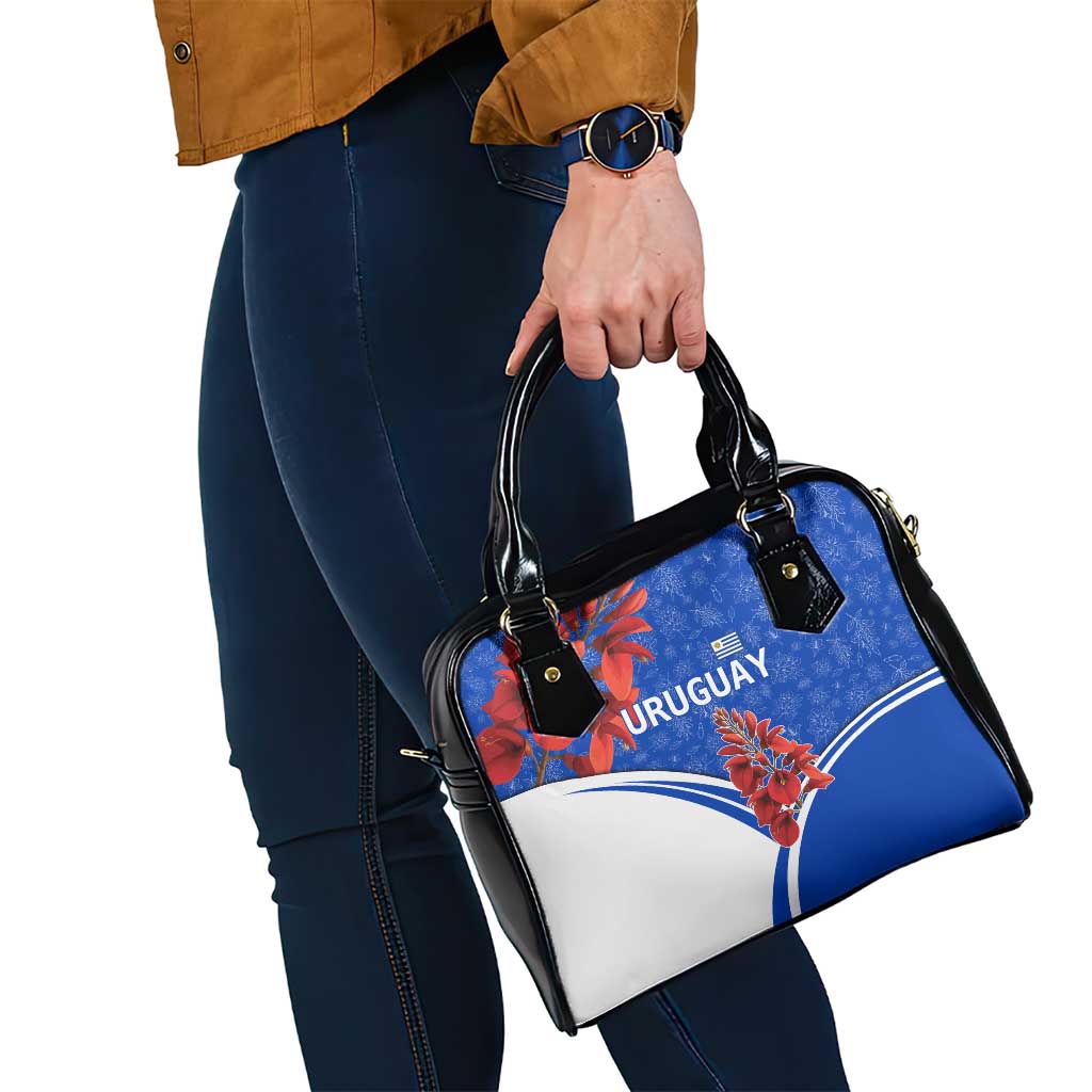 Uruguay Shoulder Handbag with Erythrina Flower Illustration Blue White Nature - Wonder Print Shop