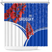 Uruguay Shower Curtain with Erythrina Flower Illustration Blue White Nature - Wonder Print Shop