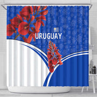 Uruguay Shower Curtain with Erythrina Flower Illustration Blue White Nature - Wonder Print Shop