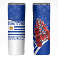 Uruguay Skinny Tumbler with Erythrina Flower Illustration Blue White Nature - Wonder Print Shop