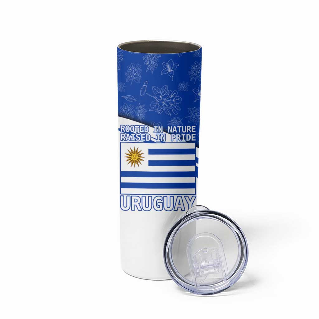 Uruguay Skinny Tumbler with Erythrina Flower Illustration Blue White Nature - Wonder Print Shop