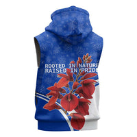 Uruguay Sleeveless Hoodie with Erythrina Flower Illustration Blue White Nature - Wonder Print Shop