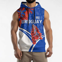 Uruguay Sleeveless Hoodie with Erythrina Flower Illustration Blue White Nature - Wonder Print Shop