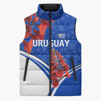 Uruguay Sleeveless Puffer Jacket with Erythrina Flower Illustration Blue White Nature - Wonder Print Shop