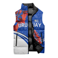 Uruguay Sleeveless Puffer Jacket with Erythrina Flower Illustration Blue White Nature - Wonder Print Shop