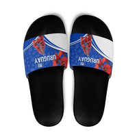 Uruguay Slide Sandals with Erythrina Flower Illustration Blue White Nature - Wonder Print Shop