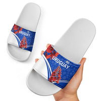 Uruguay Slide Sandals with Erythrina Flower Illustration Blue White Nature - Wonder Print Shop