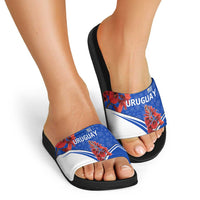 Uruguay Slide Sandals with Erythrina Flower Illustration Blue White Nature - Wonder Print Shop