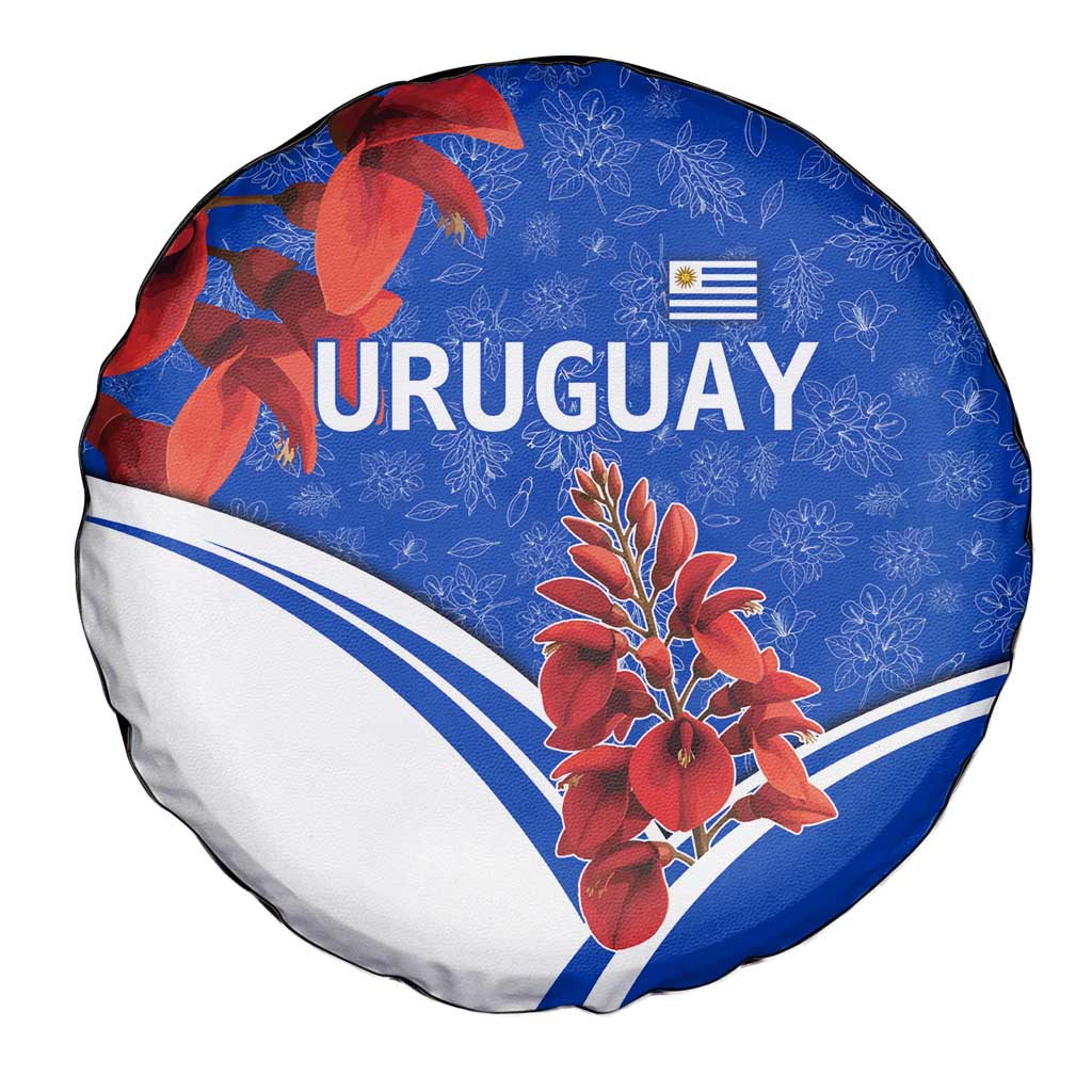 Uruguay Spare Tire Cover with Erythrina Flower Illustration Blue White Nature - Wonder Print Shop