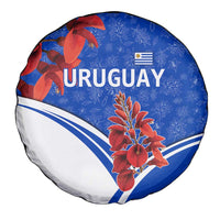 Uruguay Spare Tire Cover with Erythrina Flower Illustration Blue White Nature - Wonder Print Shop