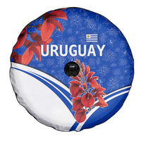 Uruguay Spare Tire Cover with Erythrina Flower Illustration Blue White Nature - Wonder Print Shop