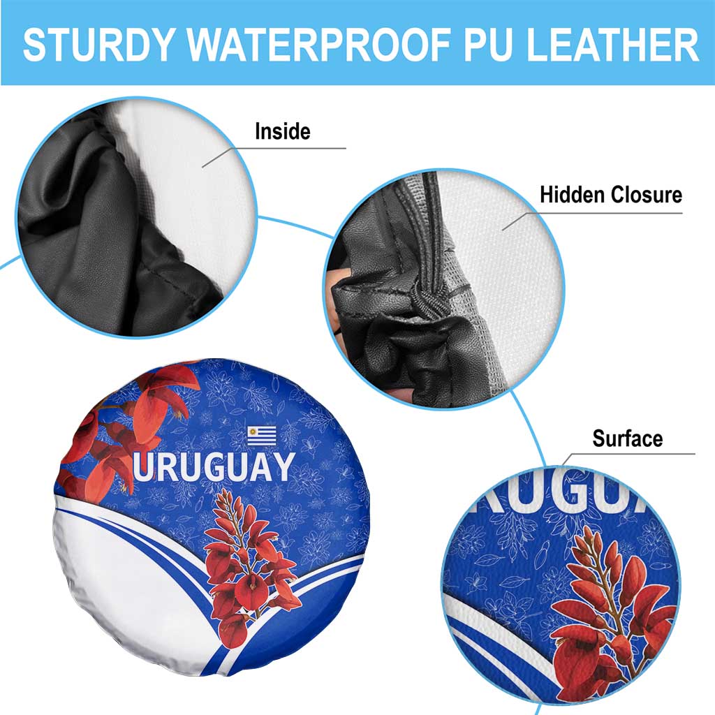 Uruguay Spare Tire Cover with Erythrina Flower Illustration Blue White Nature - Wonder Print Shop