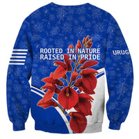 Uruguay Sweatshirt with Erythrina Flower Illustration Blue White Nature - Wonder Print Shop