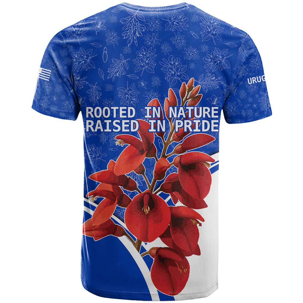 Uruguay T Shirt with Erythrina Flower Illustration Blue White Nature - Wonder Print Shop