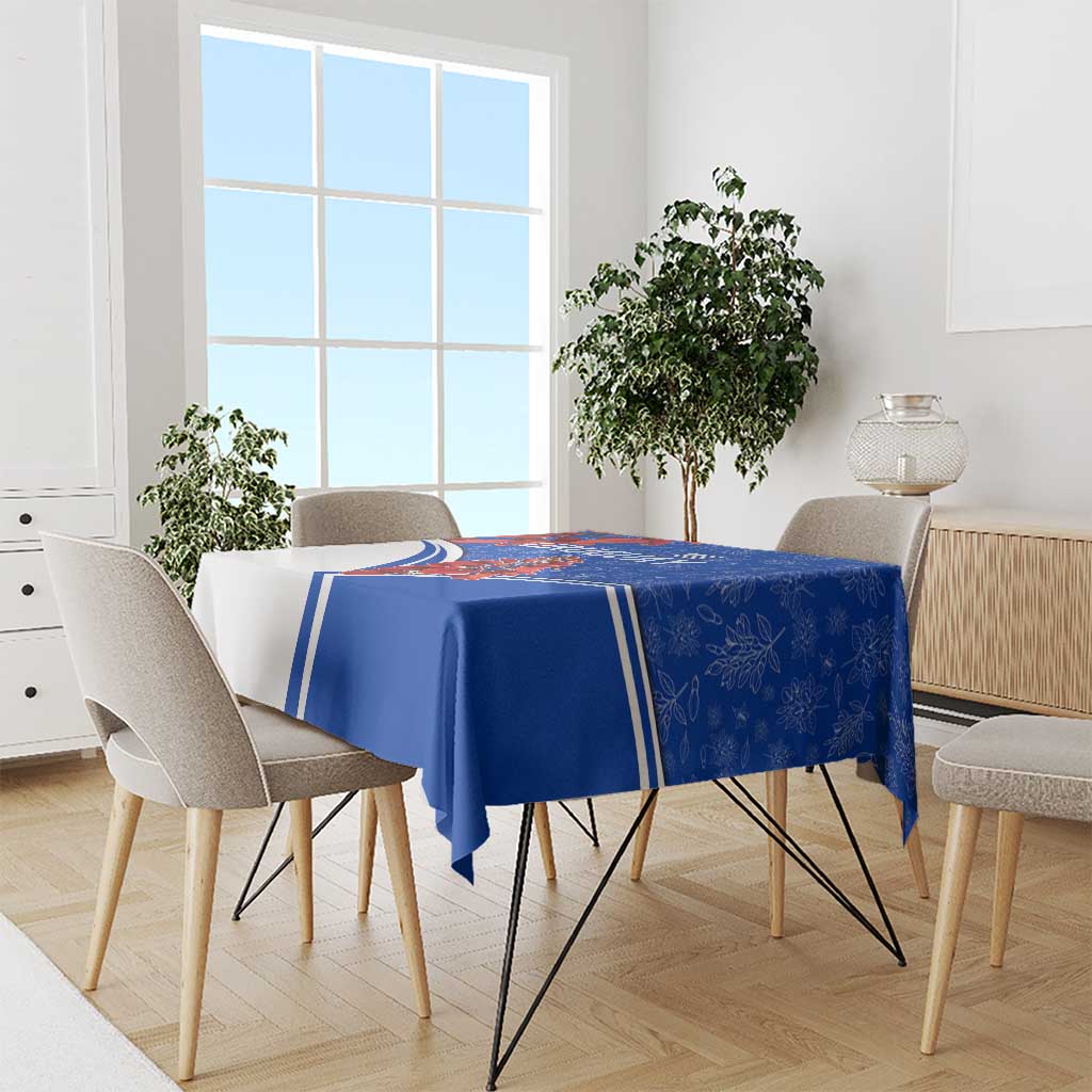 Uruguay Tablecloth with Erythrina Flower Illustration Blue White Nature - Wonder Print Shop