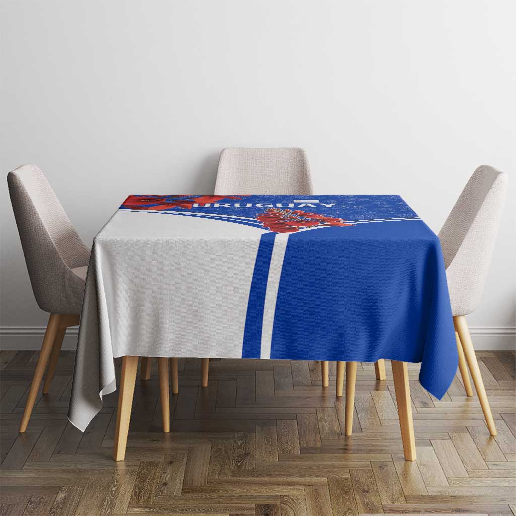 Uruguay Tablecloth with Erythrina Flower Illustration Blue White Nature - Wonder Print Shop