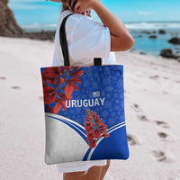 Uruguay Tote Bag with Erythrina Flower Illustration Blue White Nature - Wonder Print Shop
