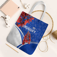 Uruguay Tote Bag with Erythrina Flower Illustration Blue White Nature - Wonder Print Shop