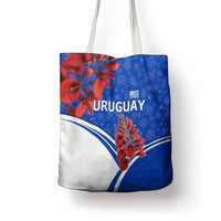 Uruguay Tote Bag with Erythrina Flower Illustration Blue White Nature - Wonder Print Shop