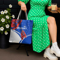 Uruguay Tote Bag with Erythrina Flower Illustration Blue White Nature - Wonder Print Shop