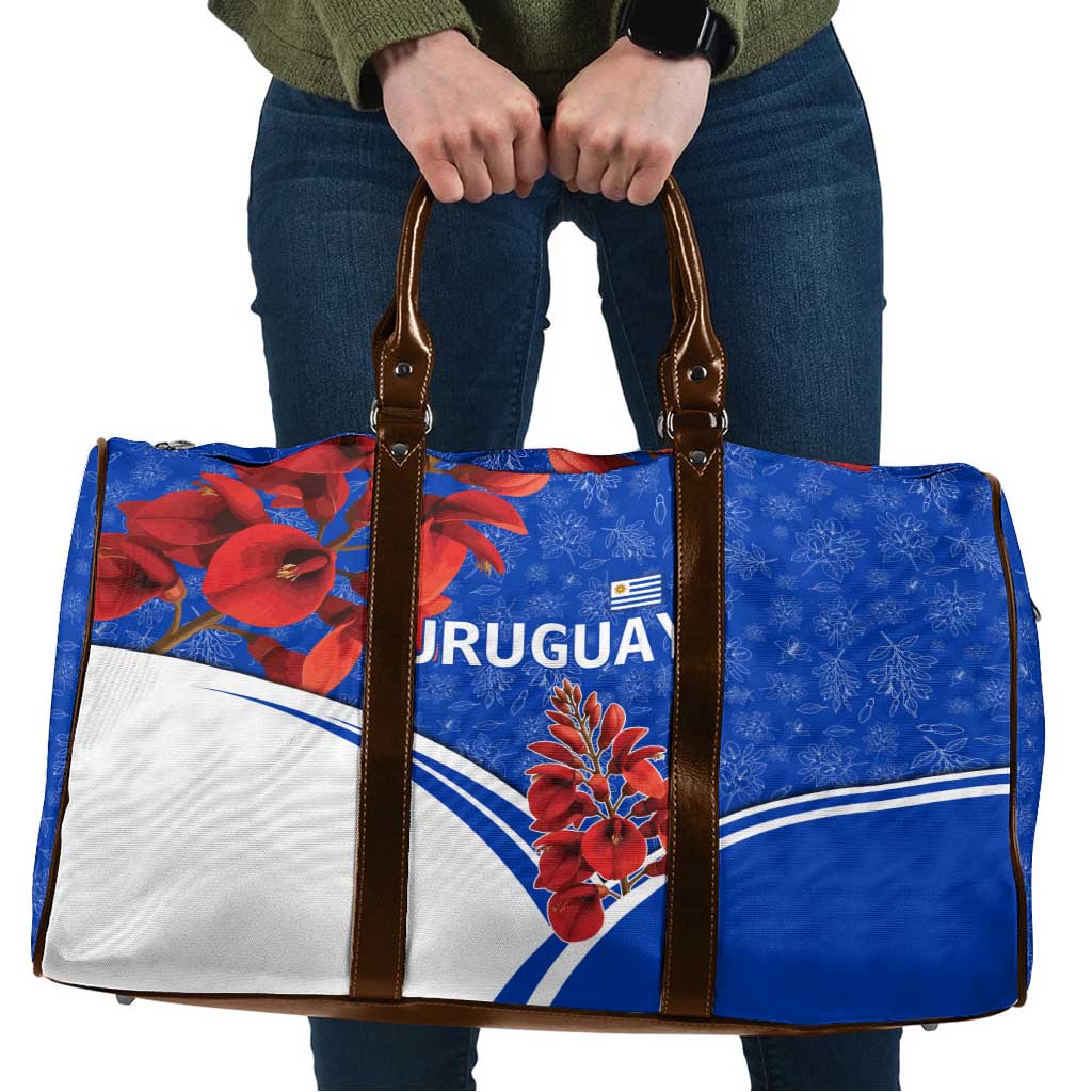 Uruguay Travel Bag with Erythrina Flower Illustration Blue White Nature - Wonder Print Shop