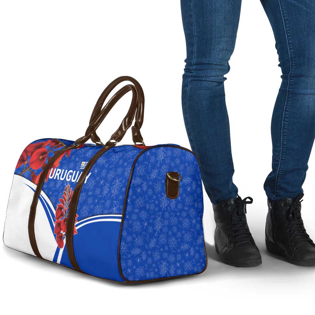 Uruguay Travel Bag with Erythrina Flower Illustration Blue White Nature - Wonder Print Shop
