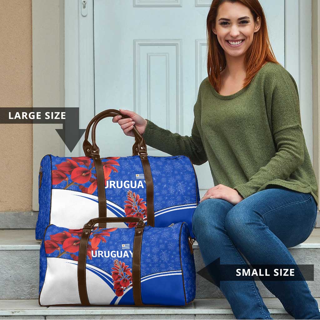 Uruguay Travel Bag with Erythrina Flower Illustration Blue White Nature - Wonder Print Shop