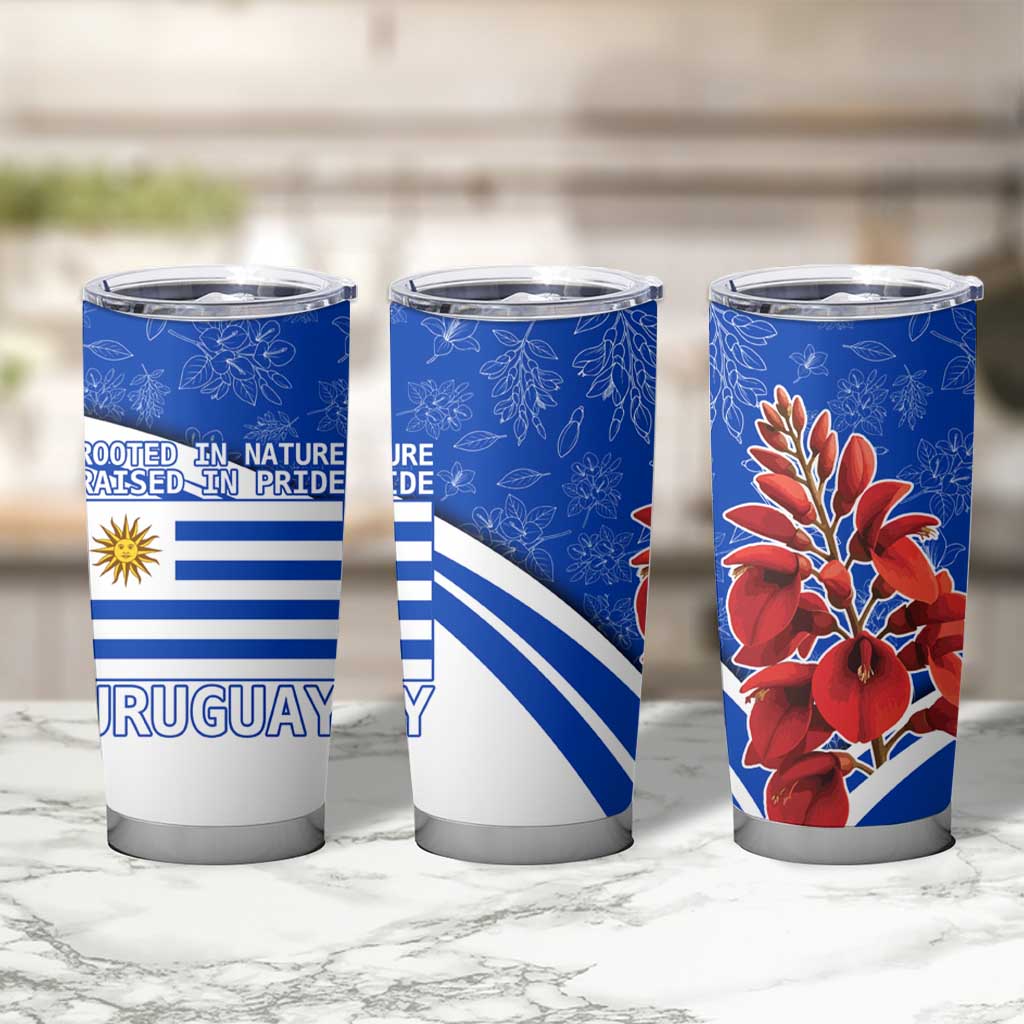 Uruguay Tumbler Cup with Erythrina Flower Illustration Blue White Nature - Wonder Print Shop
