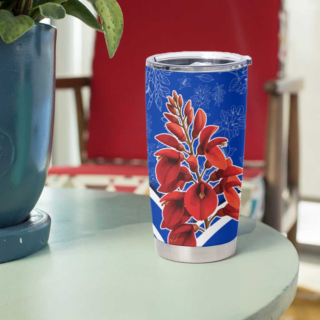 Uruguay Tumbler Cup with Erythrina Flower Illustration Blue White Nature - Wonder Print Shop
