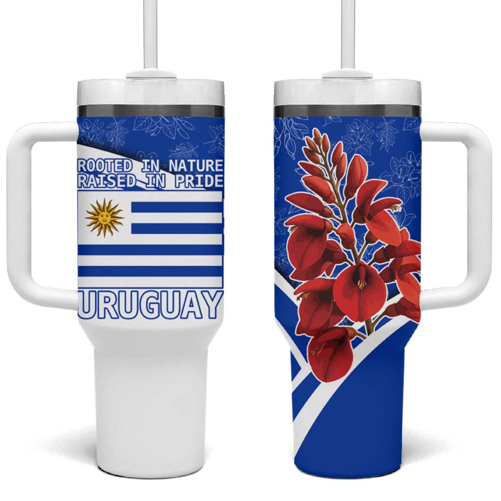 Uruguay Tumbler With Handle with Erythrina Flower Illustration Blue White Nature - Wonder Print Shop