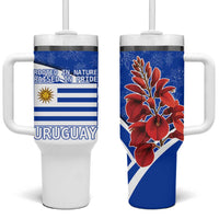 Uruguay Tumbler With Handle with Erythrina Flower Illustration Blue White Nature - Wonder Print Shop
