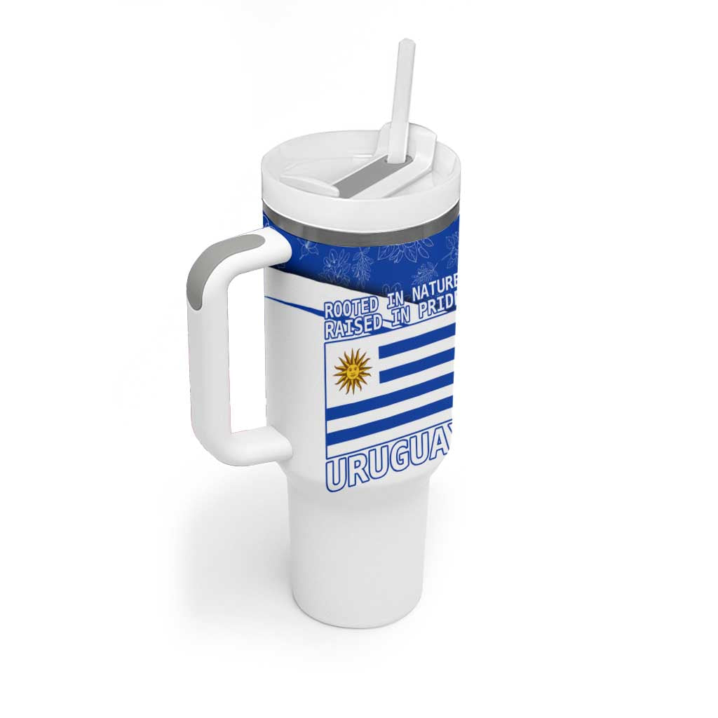 Uruguay Tumbler With Handle with Erythrina Flower Illustration Blue White Nature - Wonder Print Shop