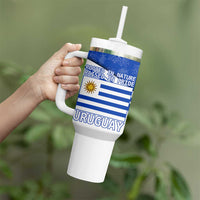 Uruguay Tumbler With Handle with Erythrina Flower Illustration Blue White Nature - Wonder Print Shop