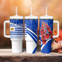 Uruguay Tumbler With Handle with Erythrina Flower Illustration Blue White Nature - Wonder Print Shop