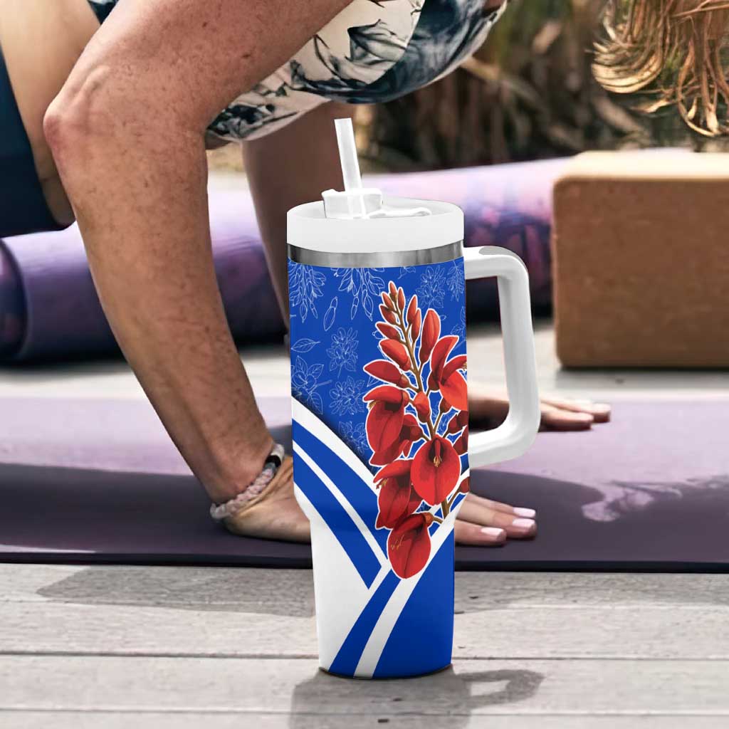 Uruguay Tumbler With Handle with Erythrina Flower Illustration Blue White Nature - Wonder Print Shop