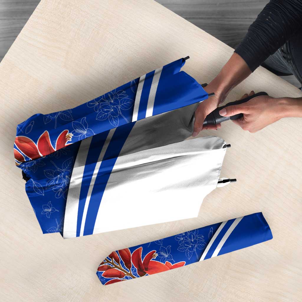Uruguay Umbrella with Erythrina Flower Illustration Blue White Nature - Wonder Print Shop