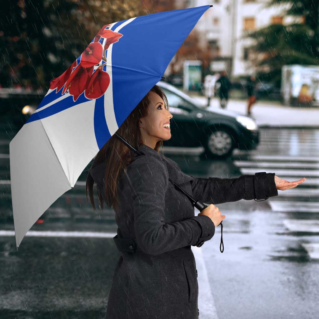 Uruguay Umbrella with Erythrina Flower Illustration Blue White Nature - Wonder Print Shop