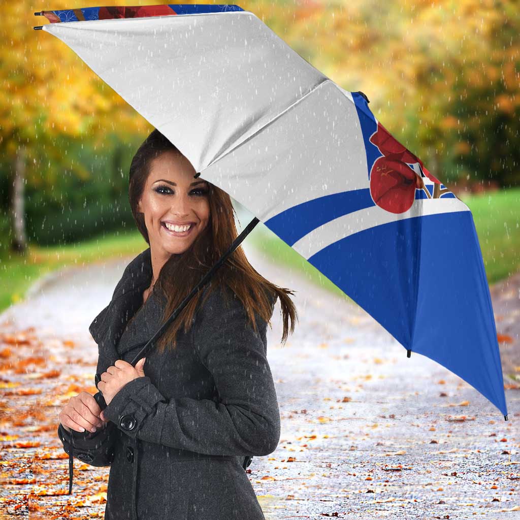 Uruguay Umbrella with Erythrina Flower Illustration Blue White Nature - Wonder Print Shop